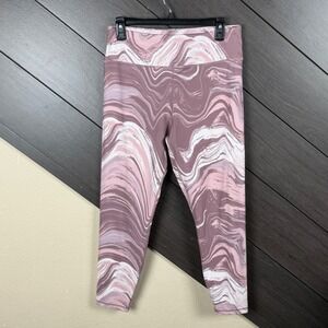 WalkPop Women's Large Marble Swirl High Waist Capri Leggings Mauve Pink NWOT